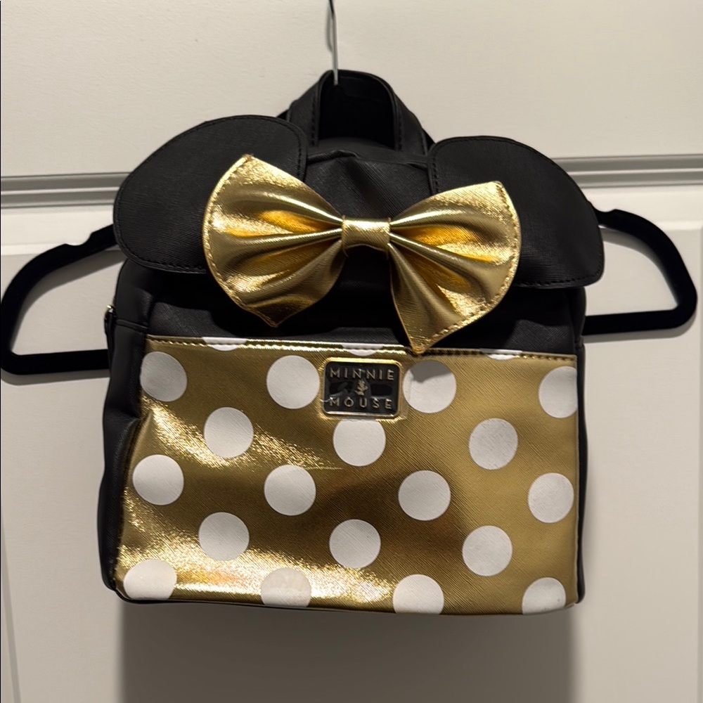 Minnie Mouse Black and Gold Polka Dot Backpack